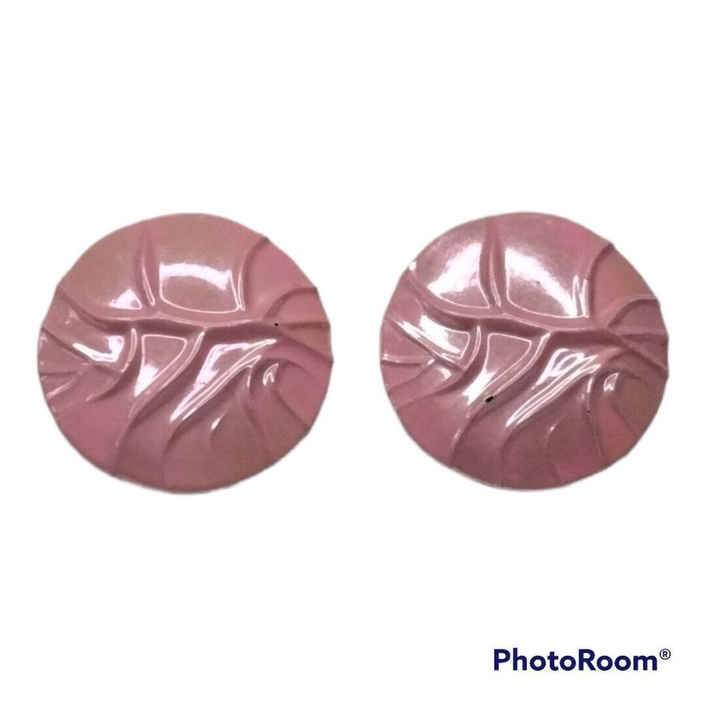 Vintage Statement  Earrings  Pink Circle Round Chunky 80s 90s Jewelry